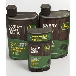 Every Man Jack John Deere Shampoo/Conditioner Body Wash Deodorant Steelwater Spr
